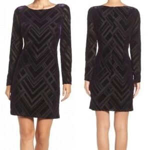 Vince Camuto Black and Purple Long Sleeve Dress